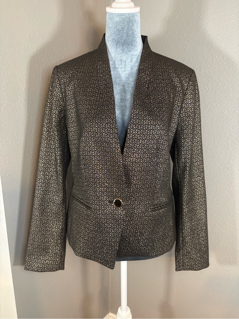 Ann Taylor Black Metallic Textured Single-Button Women's Blazer Size 4
